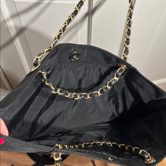 Authentic Chanel Black Tote, Gold Chain Handles White Sequin CC on both sides - Picture 8 of 14
